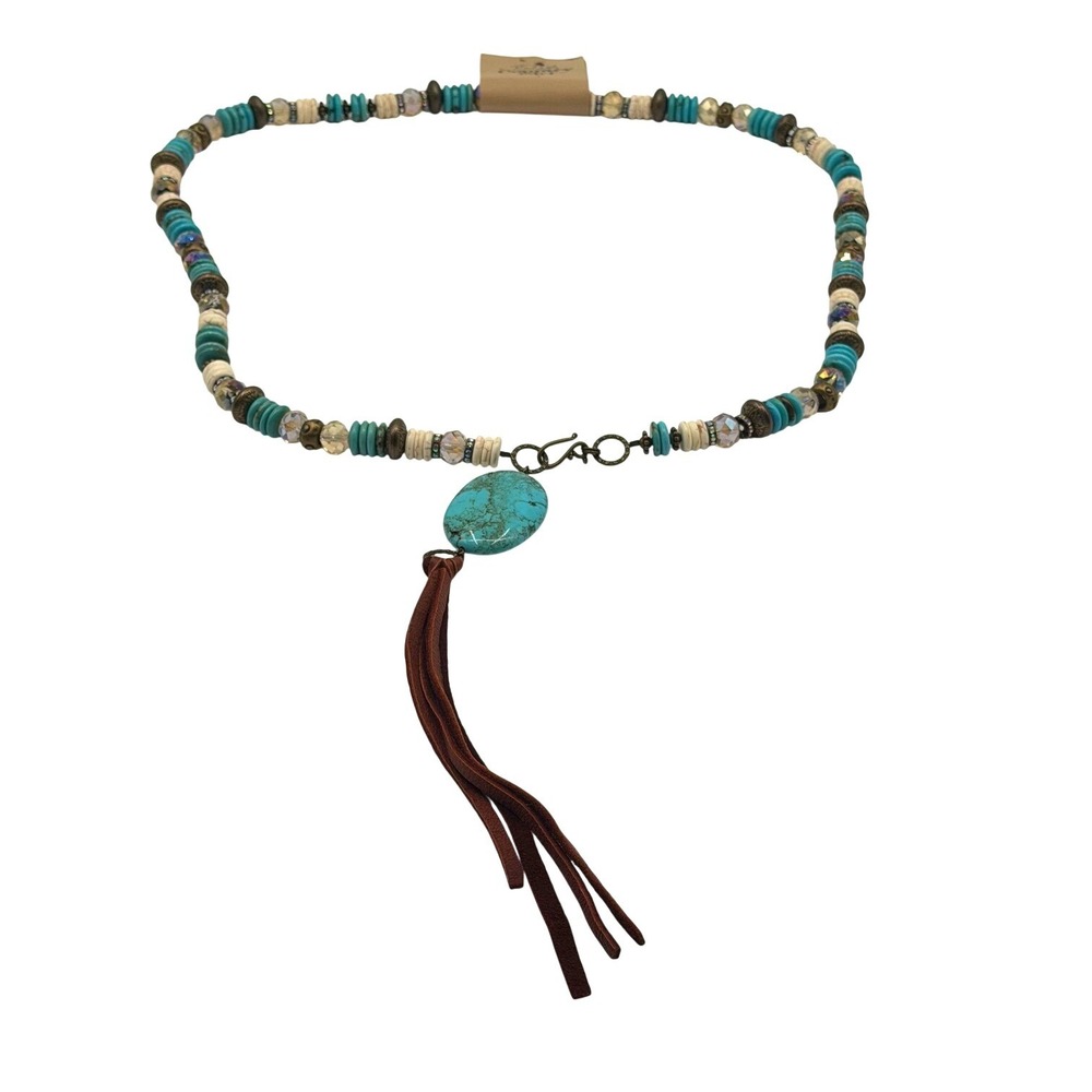 Bad Little Country Girl Turquoise Beaded Tassel Necklace Western Boho Bronze